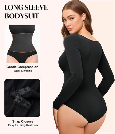 CYDREAM Long Sleeve Bodysuits for Women - Square Neck Shapewear Bodysuit Tops Going Out Body Suits Shirt Leotard (Black, Large)