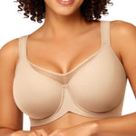 LetsJoli Minimizer Bras for Women Full Coverage Underwire Unlined T Shirt Bra Plus Size Older for Large Bust Light Beige