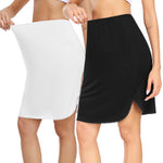 Wikoan 2 Pcs Women Half Slip for Under Dresses Lace Trim Short Under Slips Dress with Side Slit for Underskirt,White & Black,L