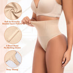 Werena Tummy Control Thong Shapewear for Women Seamless Shaping Underwear High Waist Body Shaper Panties Panty Girdle(#A Beige(Mid Waisted), Small)