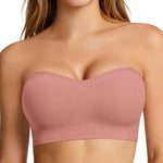 OEAK Supportive Strapless Bras for Women Push Up Wireless Bandeau Bra Non Slip Seamless Bras Comfortable Padded Bralette Dusty Pink L