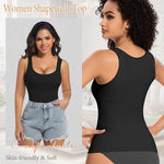 ONEW Shapewear Camisoles Seamless Tummy Control Compression Tank Tops Waist Trainer Body Shaper for Women,Black+White,Medium