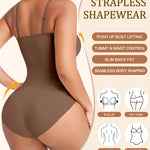 Werena Strapless Shapewear Bodysuit for Women Tummy Control Seamless Full Body Shaper with Removable Straps Under Dress (Brown,S)