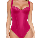 Popilush Leather Bodysuits for Women Tank Tops Faux Leather Tummy Control Shapewear Lace Thong Body Shaper