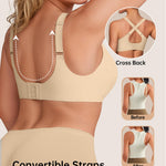 Vertvie Wireless Bras Women Seamless Jelly Supportive Mesh Crossover Bra No Underwire Push Up Full Coverage T-Shirt Bralette(Semolina,Large)