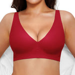 Wireless Bra Push Up Seamless Bras for Women Comfy No Underwire Bra Supportive Bralettes Deep V Comfortable Tshirt Bras Red L