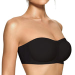 OEAK Womens Strapless Bras Jelly Push Up Bandeau Bra Non Slip Wireless Supportive Padded Bras Seamless Comfortable Tube Bra Large Black