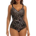 woahee Black Lace Bodysuit, V Neck Tummy Control Shapewear for Women, Seamless Tank Tops Thong Body Suit
