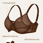 HSIA Minimizer Bras for Women Seraphina Full Coverage Underwire Unlined Mesh Plus Size Convertible Bra for Big Busted Coffee Brown 36DD