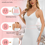 SLIMBELLE Shapewear Slips For Under Dress Deep V Neck Adjustable Strap Tummy Control Full Slip Seamless Shaper For Women White S