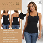 JOYSHAPER Lace Tank Top With Built In Bra Shapewear Camisole Tank Tops for Women Padded Lace Cami Top Body Shaper With Spaghetti Strap Undershirt Tops Black 2XL