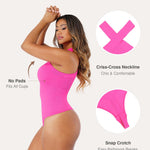 Lover-Beauty Body Suits for Women Tummy Control Shapewear Criss Cross Halter Top Bodysuit Thong Body Suit Pink Bodysuit Plus Size