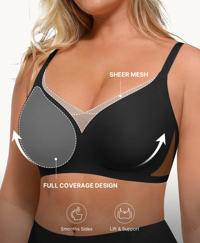 SHAPELLX Wireless Bras for Women Comfortable Supportive No Underwire Crossover Bra Soft Back Smoothing Lifting Bra Black L