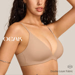 OEAK Womens Comfortable Triangle Bras No Underwire Sexy Plunge Unlined Bralette Pull On Bra Seamless Everyday Tshirt Bras Nude,M
