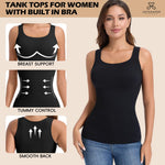 JOYSHAPER Shapewear for Women Tank Tops With Built In Bra Shapewear Tops Tummy Control Body Shaper Camisoles for Women Compression Square Neck Tanks Black M