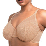 HSIA Minimizer Bras for Women Enchante Full Coverage Underwire Bras Plus Size Lifting Floral Lace Bra for Heavy Breast Almond Beige