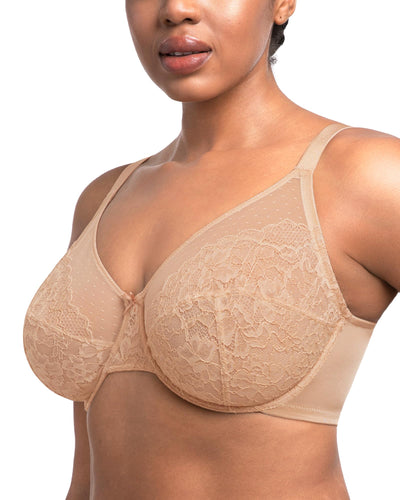 HSIA Minimizer Bras for Women Enchante Full Coverage Underwire Bras Plus Size Lifting Floral Lace Bra for Heavy Breast Almond Beige