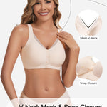 Gailife V Lace Front Closure Bras for Women Wireless Seamless Mastectomy Bralettes Soft No Underwire T Shirt Bra, Skin, L