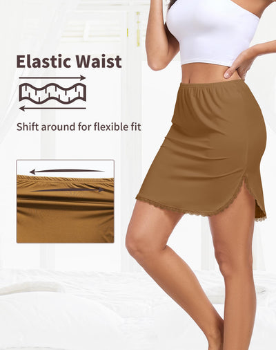 MANCYFIT Half Slips for Women Underskirt Short Mini Skirt with Floral Lace Trim Dark Brown Medium
