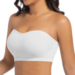 ONEW Strapless Bras for Women Non-Slip Silicone Bandeau Bra Seamless Wireless Tube Top Bralette,White,Medium