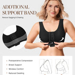 BRABIC Front Closure Post Surgery Compression Bra for Women Mastectomy Post Surgical Wireless Bras with Breast Support Band (Black,Large)