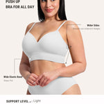 FeelinGirl Wireless White Bras for Women No Underwire Seamless Push Up Bra Supportive Breathable T Shirt Bra with Padding Low Back Bra for Dress S