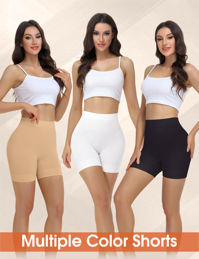 Niceuare 3 Pack Slip Shorts for Under Dresses，Women Anti Chafing Shorts Smooth Boyshorts Panties Underwear （Black+white+nude，Large）