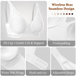 Werena Womens Deep V Bras Jelly Wireless Push Up Everyday Seamless Bra No Underwire Supportive Lifting Tshirt Bralette (White,XL)