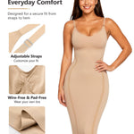 AOSIMANNA Full Body Shapewear Dress for Women - Tummy Control Body Shaper Slip with Adjustable Straps, Seamless Invisible Under Dress, Long Smoothing Slip for Wedding & Party, Nude, XL