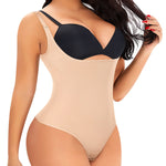 Werena Thong Shapewear Bodysuit for Women Tummy Control Open Bust Body Shaper Slimmer Shaping Thong(#1 Pure Beige,Small)