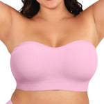 OEAK Supportive Strapless Bras for Women Push Up Wireless Bandeau Bra Non Slip Seamless Bras Comfortable Padded Bralette Sweet Pink XS