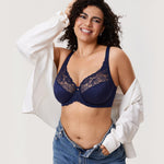 DELIMIRA Women's Plus Size Full Coverage Underwire Unlined Minimizer Lace Bra Blueberry 36E