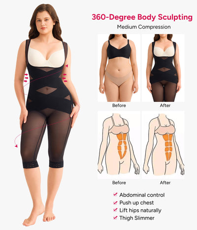 Nebility Bodysuit for Women Tummy Control Shapewear Faja Body Shaper Waist Trainer Open Bust Mid-Thigh Bodysuit