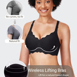 Gailife Scalloped Jelly Bras for Women No Underwire Wireless Seamless Push Up Bralettes Soft Comfort Everyday Tshirt Bra -L/Pure Black (Jacquard-Free)