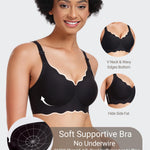 Gailife Scalloped Jelly Bras for Women No Underwire Wireless Seamless Push Up Bralettes Soft Comfort Everyday Tshirt Bra -L/Pure Black (Jacquard-Free)