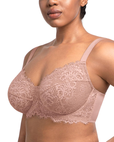 HSIA Minimizer Bra for Women - Plus Size Full Coverage Lace Bra with Underwire, Non Padded Dark Pink