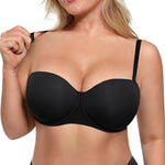 SHAPELLX Women's Minimizer Bra Convertible Strapless Underwear with Underwire Push Up Black Supportive Bras(Black,36DD)