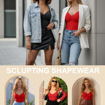 SHAPERX Women's Shapewear Bodysuit Tummy Control Seamless Zip-Up Body Shaper Waist Defining Silhouette,SZ5862-Red-S/M