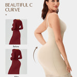 MERYOSZ Body Shaper Dress for Women Shapewear Tummy Control Full Slip Under Dress V Neck Spaghetti Straps Lingerie (Beige, Large)