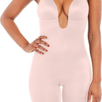 SPANX SPANXshape Suit Your Fancy Plunge Low-Back Mid-Thigh Bodysuit - Comfortable One Piece - Medium Compression - Seamless