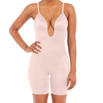 SPANX SPANXshape Suit Your Fancy Plunge Low-Back Mid-Thigh Bodysuit - Comfortable One Piece - Medium Compression - Seamless - Champagne Beige - Medium