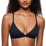 INLYRIC Women's Inbarely Triangle Bralette Plunge Unlined Seamless Bra No Underwire Sexy Comfortable Everyday Black Small