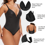 SHAPERIN Women's Deep V Neck Faux Leather Corset Bodysuit Tummy Control Shapewear Thong Body Shaper Plunge Cami Top