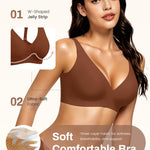 Gailife Deep V Jelly Bras for Women No Underwire Wireless Seamless Push Up Bra Comfort Support Plunge Bralette Full Coverage -BR,L Brown