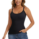 JOYSHAPER Lace Tank Top With Built In Bra Shapewear Camisole Tank Tops for Women Padded Lace Cami Top Body Shaper With Spaghetti Strap Undershirt Tops Black 2XL
