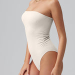 OQQ Womens Tube Bodysuits Strapless Basic Sleeveless Ruched Stretch Classic-Fit Tops Sexy Bodysuits