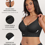 SHAPELLX Post Surgery Bras for Women Front Closure Compression Bra Wireless Mastectomy Bras Adjustable Straps Black M