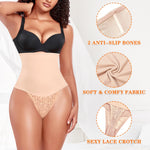 Werena Tummy Control Shapewear Thong for Women High Waisted Body Shaper Underwear Lace Shaping Panties Girdle(B# Beige-3, Small)