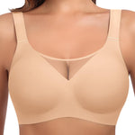 Werena Womens Jelly Wireless Bras V Mesh Push Up Comfortable Bra Full Coverage Supportive No Underwire Seamless Tshirt Bralette (Nude,L)