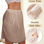 Avidlove Women's Half Slips Non Cling Satin Slip Skirt Under Dresses Lace Slip Soft Underskirt(Dark Nude,XXL)